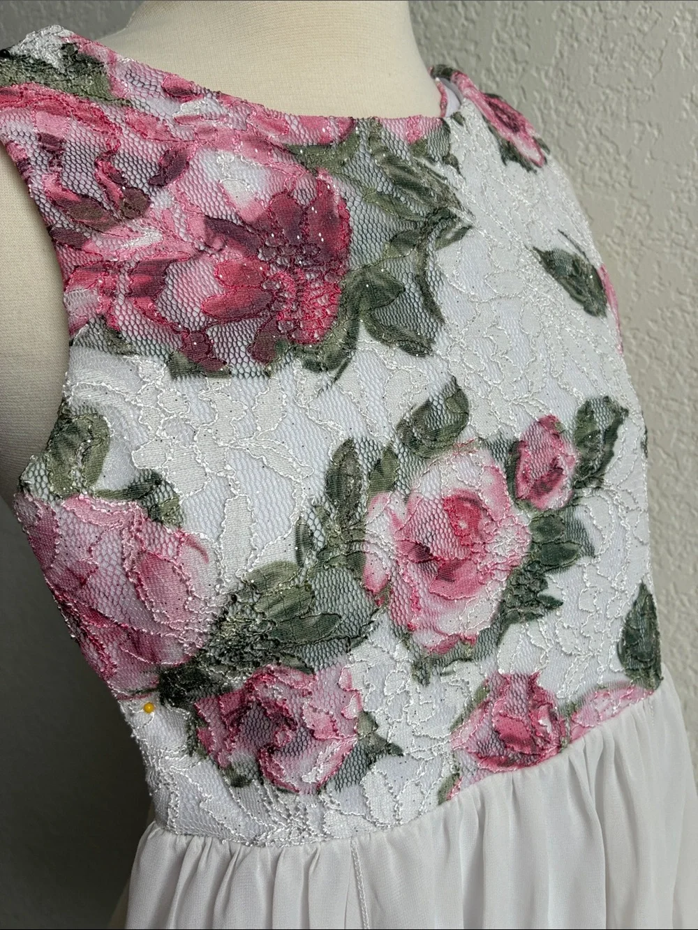 Girls White Floral Lace Bodice Party Dress